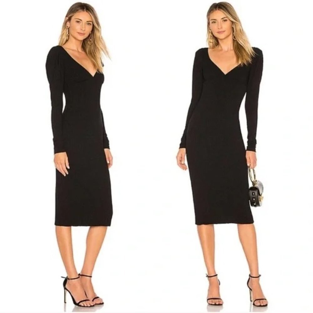 Revolve A.L.C. Dafne Black Puffy Shoulder Midi Dress Size XS/TP